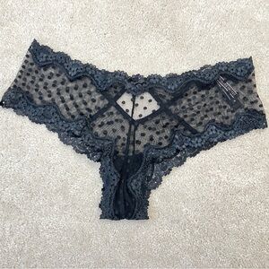 Victoria's Secret Very Sexy Sheer Black Polka Dot Lace trim Cheeky Panties Large